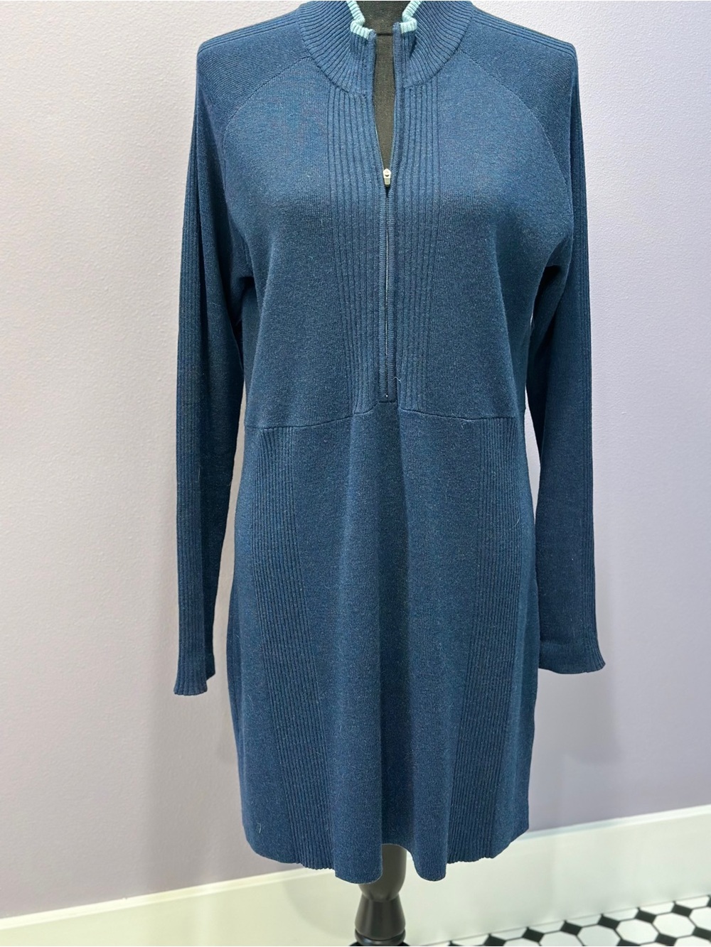 Aventura Ashford front zip teal sweater dress